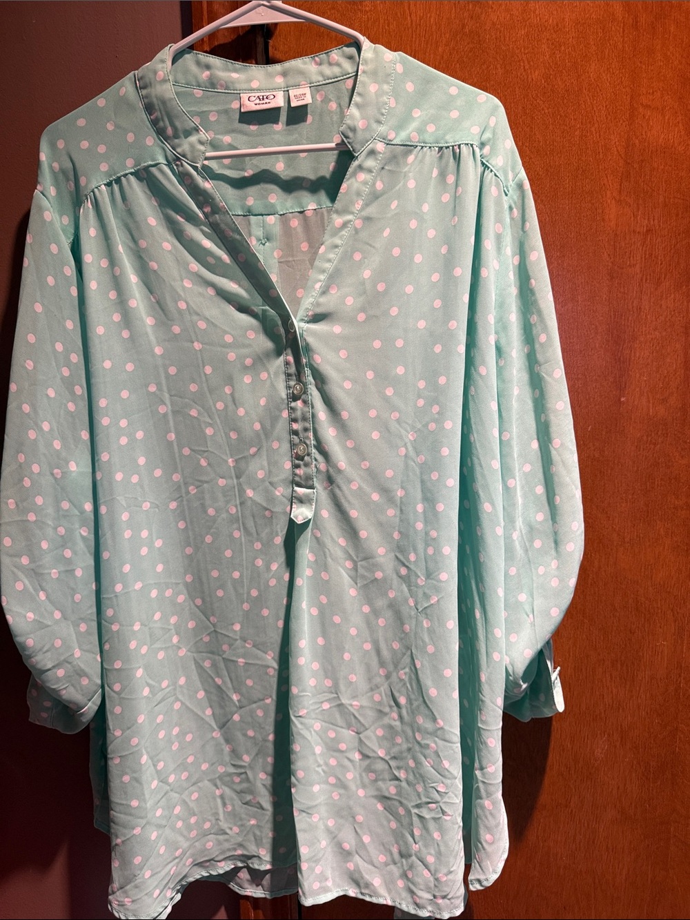 CJ Banks Mint Green Blouse with White Polka Dots